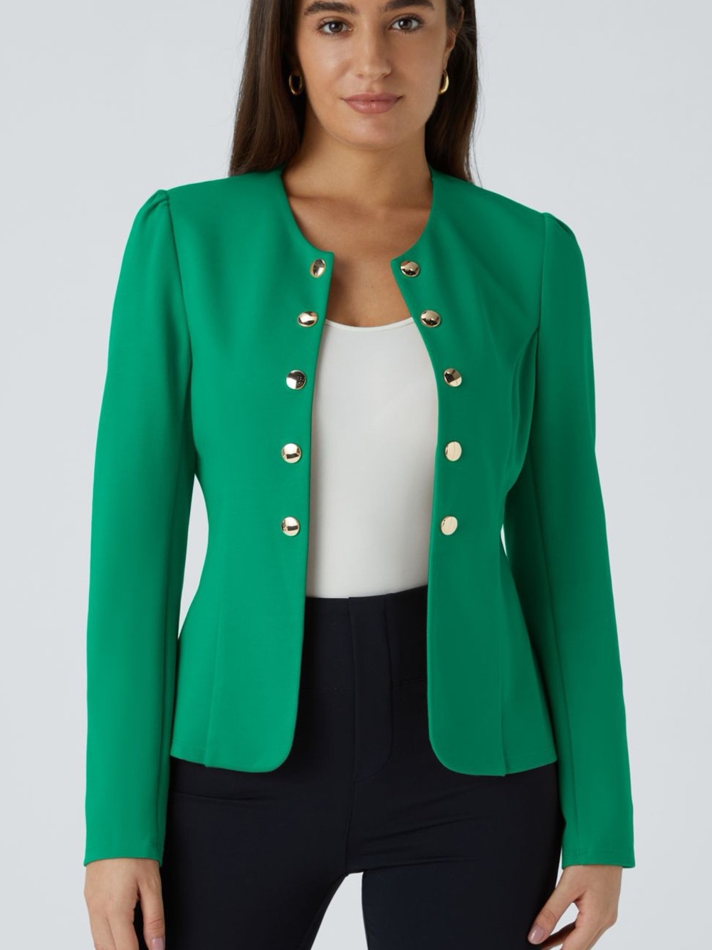 Halara Round Neck Long Sleeve Decorative Button Slim Work Blazer Large Green